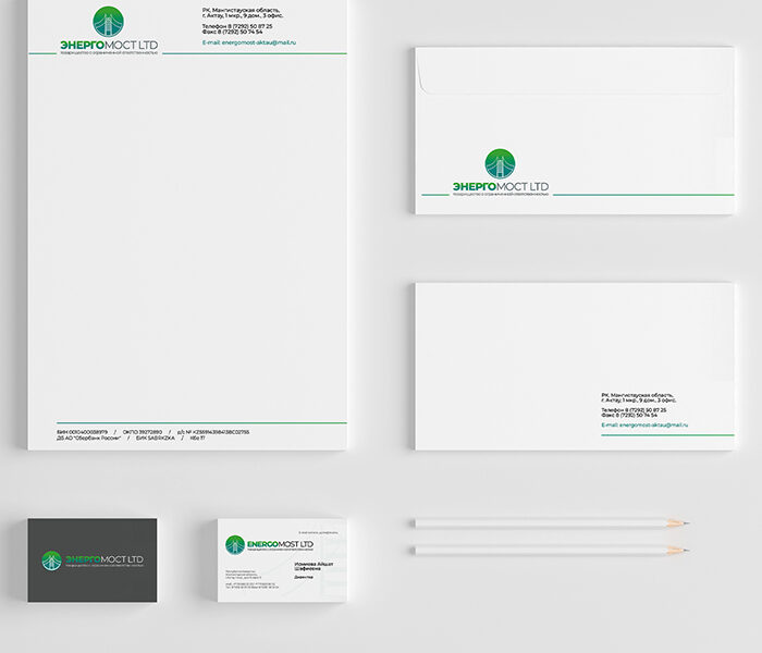Дизайн логотипа визитки и фирменоого бланка Энергомост LTD