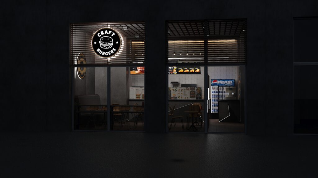 3D Дизайн интерьера кафе Craft Burgers в Актау