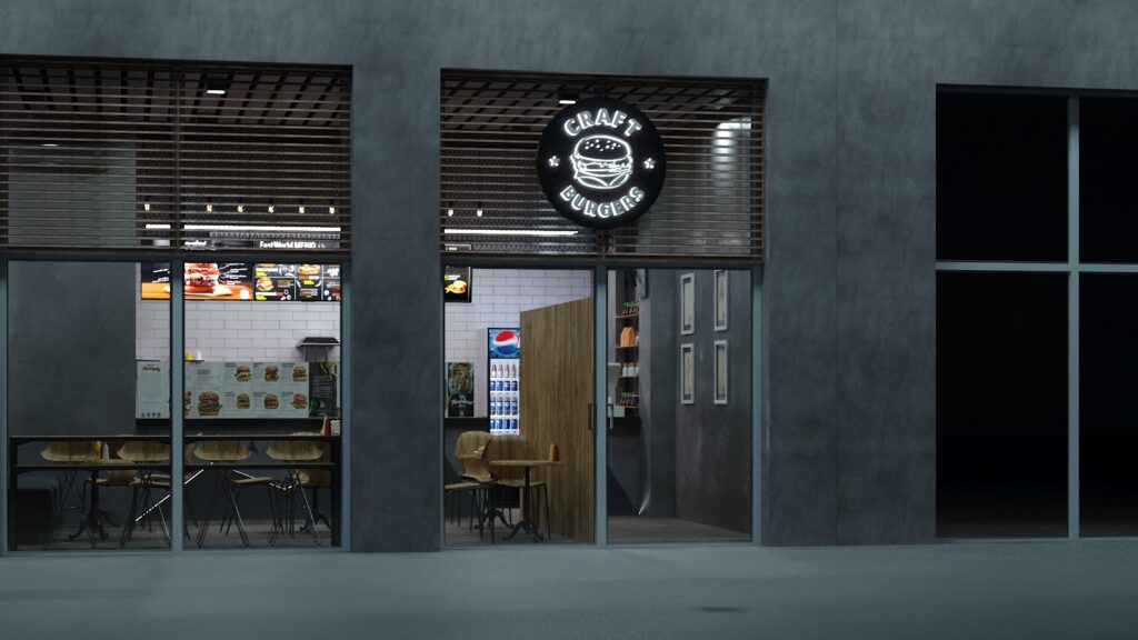 3D Дизайн интерьера кафе Craft Burgers в Актау