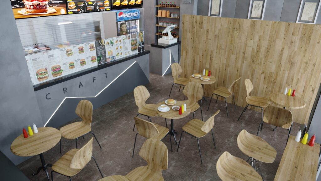 3D Дизайн интерьера кафе Craft Burgers в Актау