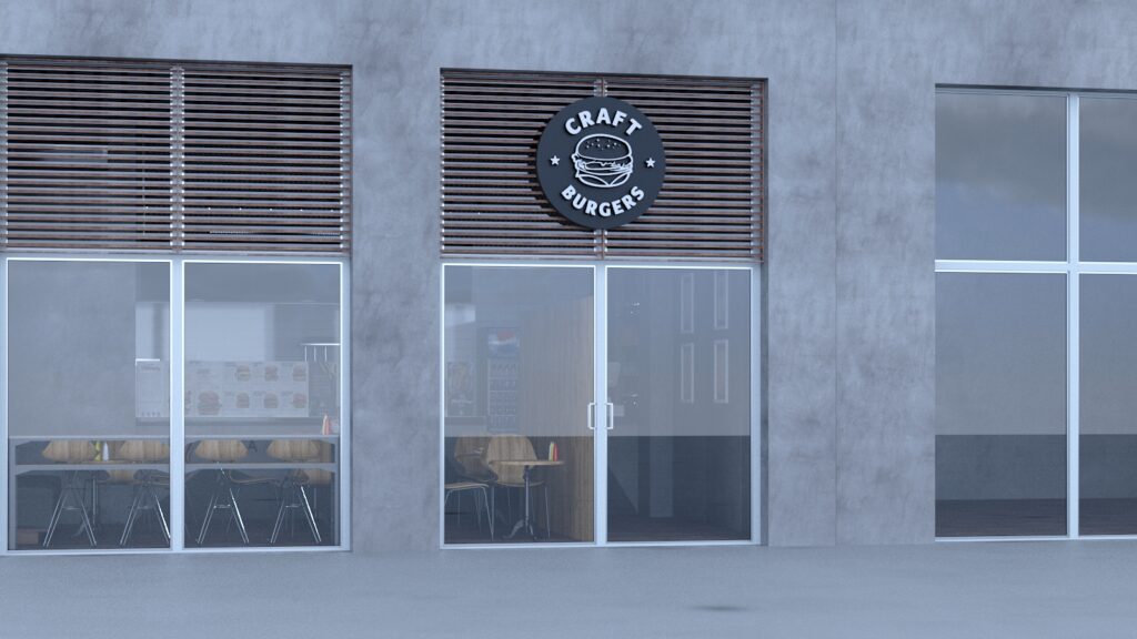 3D Дизайн интерьера кафе Craft Burgers в Актау