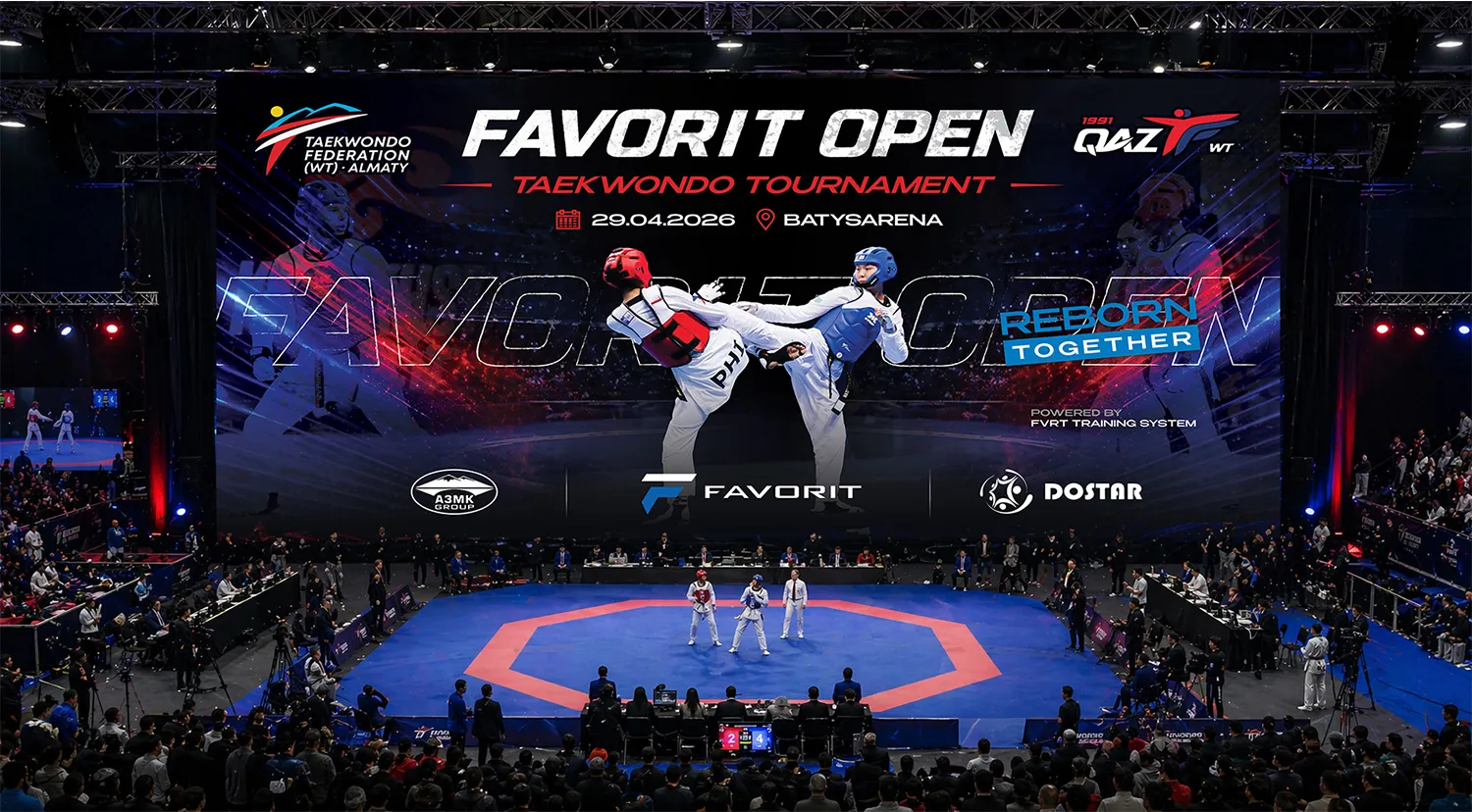 Оформление арены для спортивного мероприятия в Актау брендинг FAVORIT OPEN