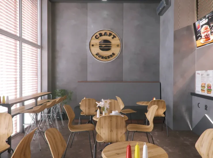 Разработанный дизайн для кафе бургерной Craft Burger Aktau