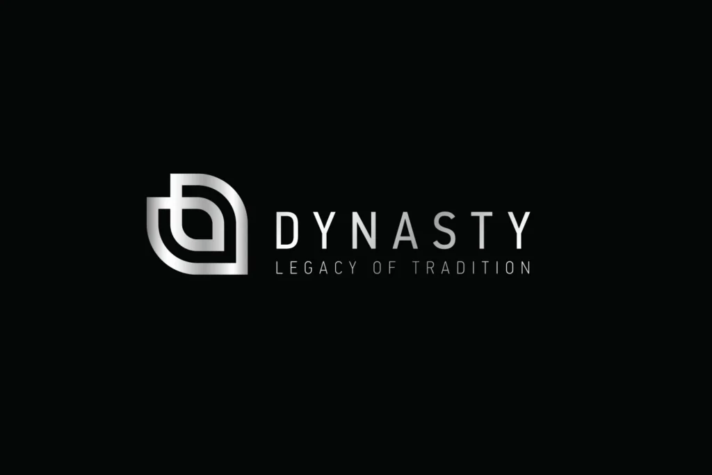 логотип Dynasty серебряное тиснение на черном фоне