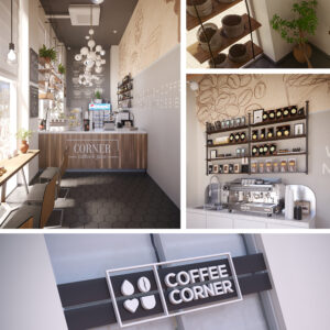 Дизайн для кофейни Corner Coffee | фирменный стиль и визуализация