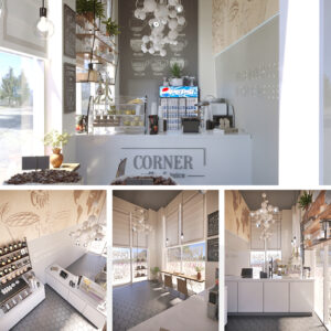 Дизайн для кофейни Corner Coffee | фирменный стиль и визуализация