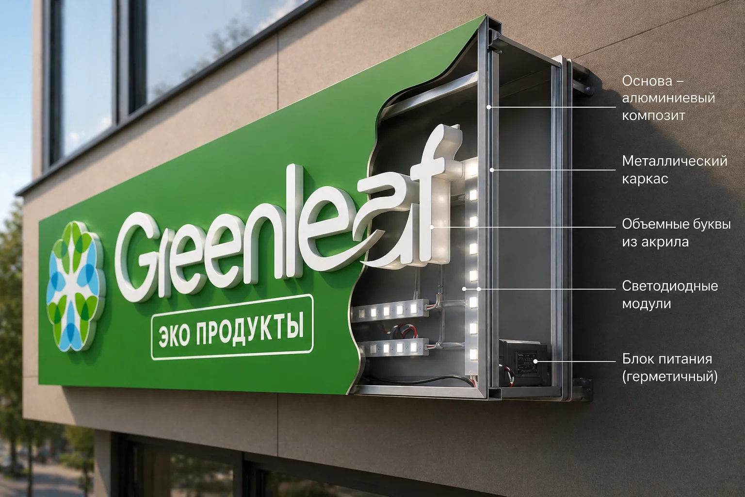 вывеска наружной рекламы GreenLeaf Актау