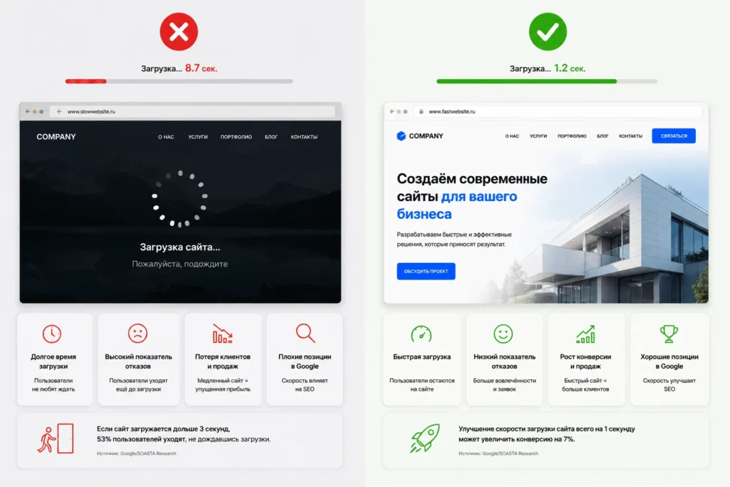 Медленный и быстрый сайт — сравнение скорости загрузки