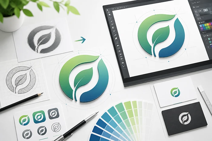 отрисовка логотипа в вектор из png в illustrator процесс до и после