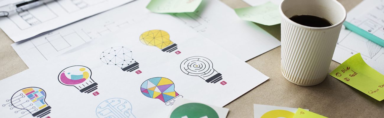 Multi design of light bulb for creative innovation invention ideas on white paper