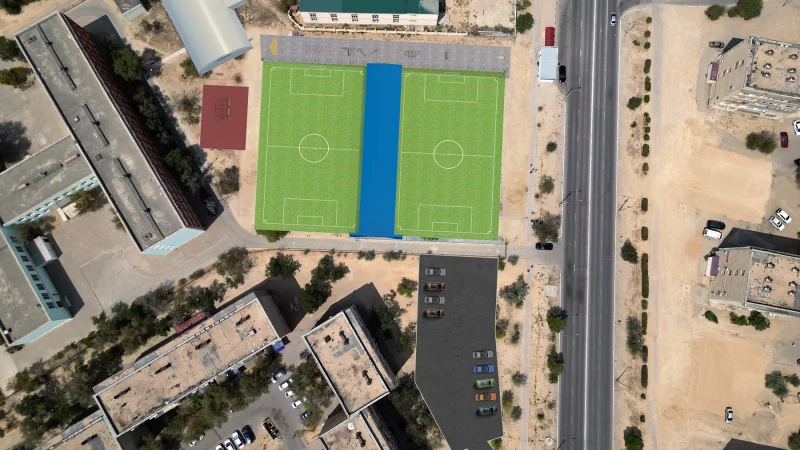3D визуализация футбольного поля LLF Arena Aktau | Дизайн спортивных площадок